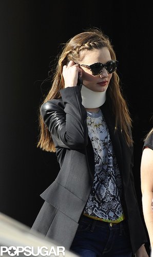 Miranda Kerr wore a neck brace in LA.
Miranda Kerr wore a neck brace in LA.