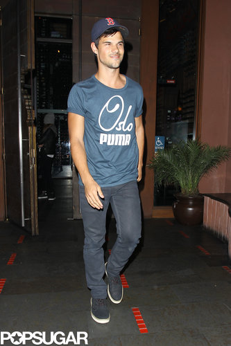 Taylor Lautner left dinner with a big smile on his face.
Taylor Lautner left dinner with a big smile on his face.