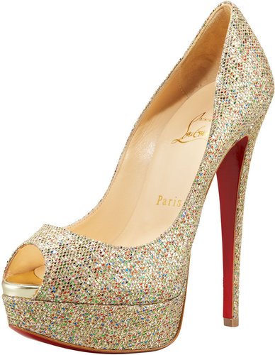 Christian Louboutin Lady Glittered Peep-Toe Pump