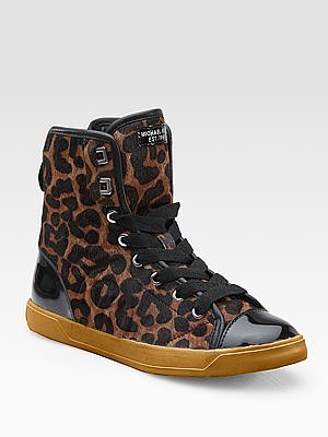 City Leopard-Print Haircalf & Patent Leather High-Top Sneakers