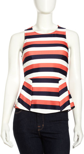 Romeo & Juliet Couture Striped Sleeveless Peplum Blouse, Lime/Coral/Ivory