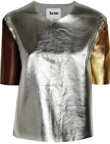 Acne Moma metallic leather patchwork top
