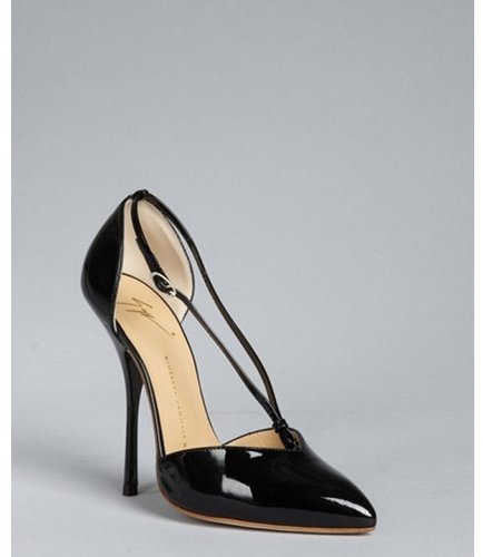 Giuseppe Zanotti black patent leather pointed toe center strap stilettos