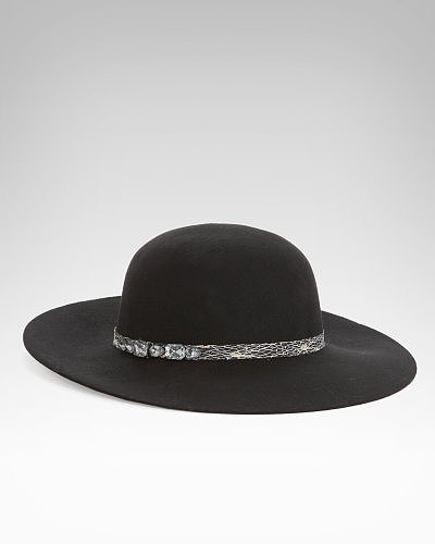 Stone Trim Felt Floppy Hat