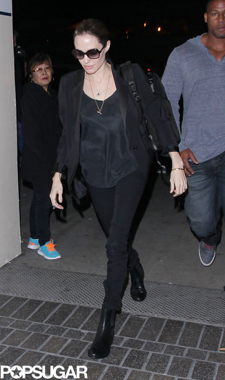Angelina Jolie wore a new ring on her ring finger.
Angelina Jolie wore a new ring on her ring finger.