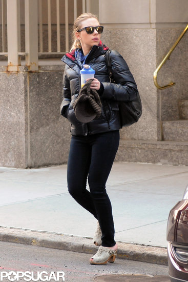 Scarlett Johansson stepped out of her NYC hotel with orange juice.
Scarlett Johansson stepped out of her NYC hotel with orange juice.