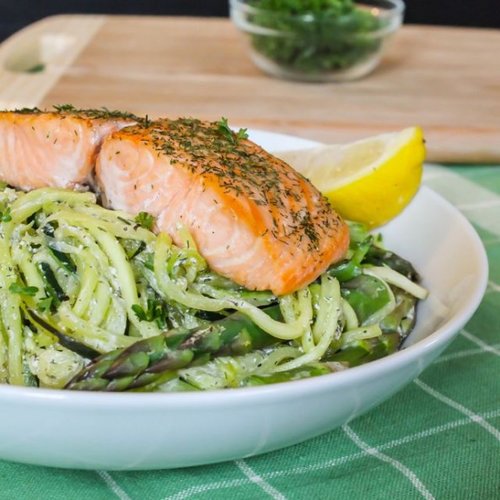 Baked Salmon with Creamy Lemon Dill Pasta