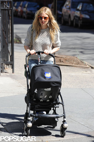 Sienna Miller attached a Human Rights Campaign sticker to her baby carriage.
Sienna Miller attached a Human Rights Campaign sticker to her baby carriage.