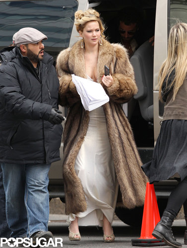 Jennifer Lawrence sported a floor-length fur jacket on set in Boston.
Jennifer Lawrence sported a floor-length fur jacket on set in Boston.