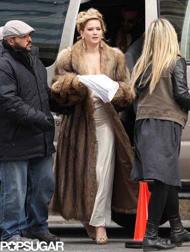 Jennifer Lawrence looked glamorous in a fur coat on set in Boston.
Jennifer Lawrence looked glamorous in a fur coat on set in Boston.