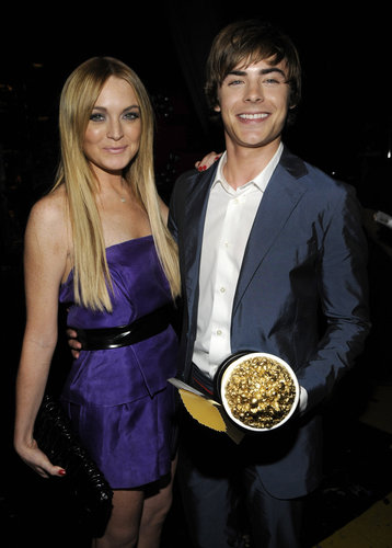 Lindsay Lohan posed with Zac Efron and his golden popcorn in 2008.
Lindsay Lohan posed with Zac Efron and his golden popcorn in 2008.