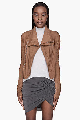RICK OWENS Camel brown textured leather Naska Biker jacket