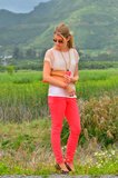 Coral with Giraffe Print Peep Toe Pumps