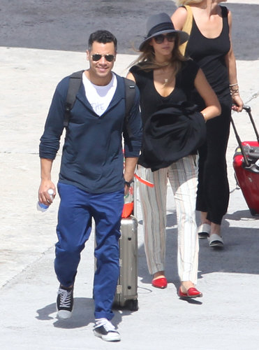 Jessica Alba and husband Cash Warren arrived in St. Barts looking cool in their respective vacation looks. Jessica paired these Rachel Zoe striped pants ($352) with red Jenni Kayne d'Orsay flats, then finished with a black tee and wide-brim hat.
Jessica Alba and husband Cash Warren arrived in St. Barts looking cool in their respective vacation looks. Jessica paired these Rachel Zoe striped pants ($352) with red Jenni Kayne d'Orsay flats, then finished with a black tee and wide-brim hat.