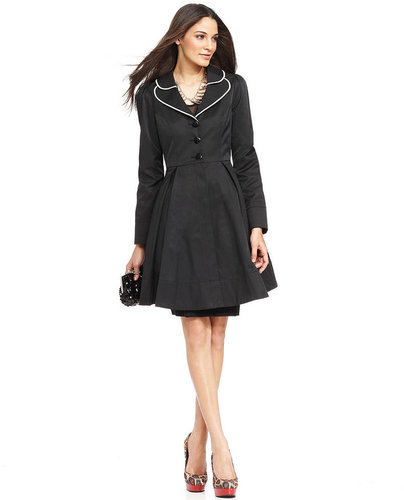 Betsey Johnson Coat, Piped Bow Flared Raincoat