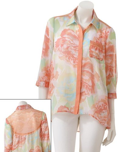Candie's floral chiffon lace back button-front top - juniors