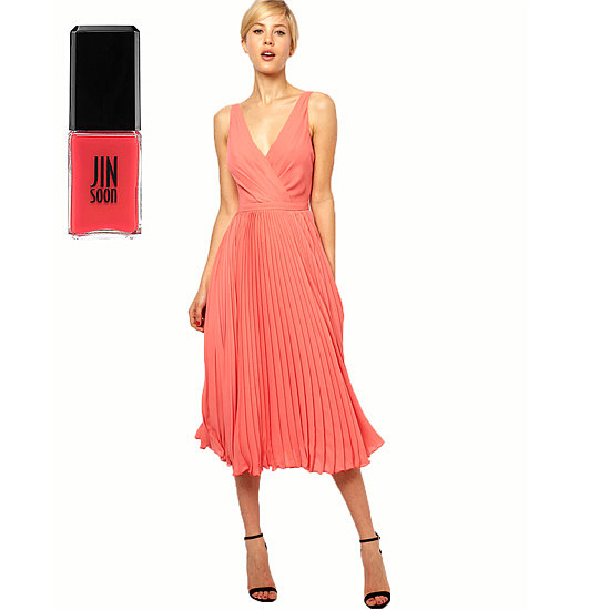 A fun, flirty dress like Mango Pleat and Wrap Midi Dress ($154) needs an equally vibrant shade. Try Jin Soon Coral Peony ($18).
A fun, flirty dress like Mango Pleat and Wrap Midi Dress ($154) needs an equally vibrant shade. Try Jin Soon Coral Peony ($18).