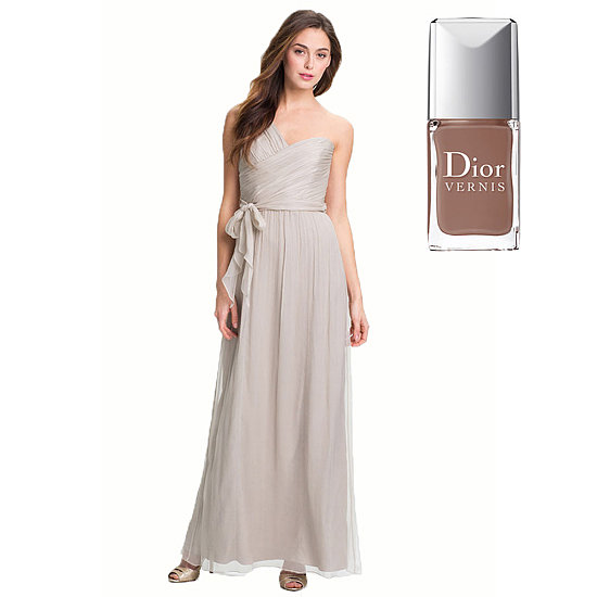 A classic taupe dress, like Amsale Ruched One Shoulder Chiffon Gown ($310) gets a glamorous yet understated pop with Dior Vernis Nude ($24).
A classic taupe dress, like Amsale Ruched One Shoulder Chiffon Gown ($310) gets a glamorous yet understated pop with Dior Vernis Nude ($24).