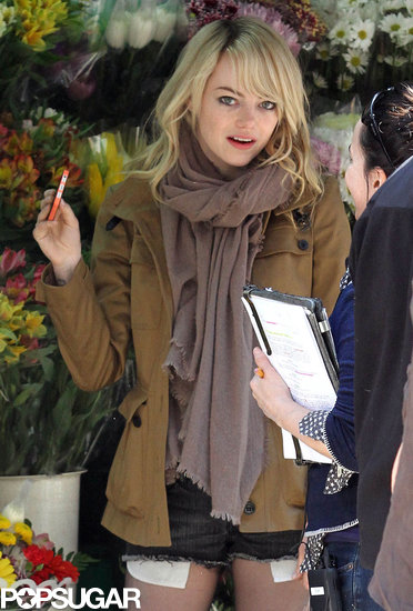 Emma Stone was on the set of her latest project, Michael Keaton's Birdman, in NYC.
Emma Stone was on the set of her latest project, Michael Keaton's Birdman, in NYC.