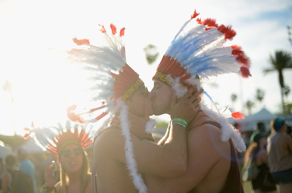 These fellas shared a kiss in costume at Coachella.
These fellas shared a kiss in costume at Coachella.