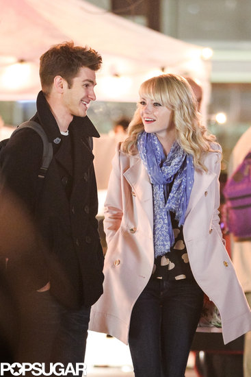 Emma and Andrew Snuggle Up For PDA on the Spider-Man Set Emma and Andrew Snuggle Up For PDA on the Spider-Man Set