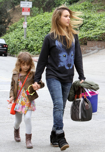 Jessica showed off her wild side in a wolf-print sweater, Current/Elliott "The Rolled" jeans, and Isabel Marant sneakers with daughter Honor in Beverly Hills.
Jessica showed off her wild side in a wolf-print sweater, Current/Elliott "The Rolled" jeans, and Isabel Marant sneakers with daughter Honor in Beverly Hills.