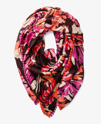 FOREVER 21 Abstract Floral Pom Pom Scarf