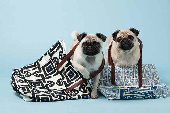 Gladys and Peggy with Suki Cheema's Blue Cotton Tattoo Tote, ($310) and Diamond Tile Cotton Tote ($355).
Photo courtesy of Avenue32.
Gladys and Peggy with Suki Cheema's Blue Cotton Tattoo Tote, ($310) and Diamond Tile Cotton Tote ($355).
Photo courtesy of Avenue32.