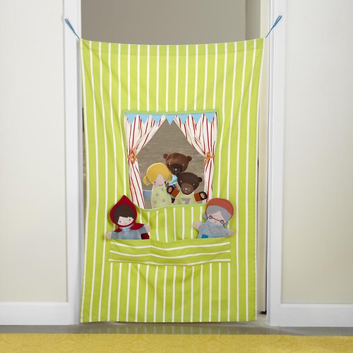 Turn your hallway into a Broadway production with this hanging puppet show drape ($39). Smaller, tieback curtains are perfect for preshow prep or imaginative intermissions.
Turn your hallway into a Broadway production with this hanging puppet show drape ($39). Smaller, tieback curtains are perfect for preshow prep or imaginative intermissions.