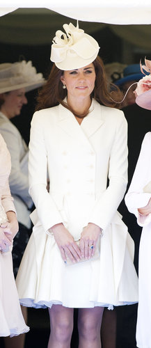 Her fitted Alexander McQueen coatdress and Jane Corbett hat provided a sleek white finish to the Order of the Garter service.
Her fitted Alexander McQueen coatdress and Jane Corbett hat provided a sleek white finish to the Order of the Garter service.