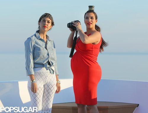 Kim and Kourtney Kardashian took pictures in Greece.
Kim and Kourtney Kardashian took pictures in Greece.