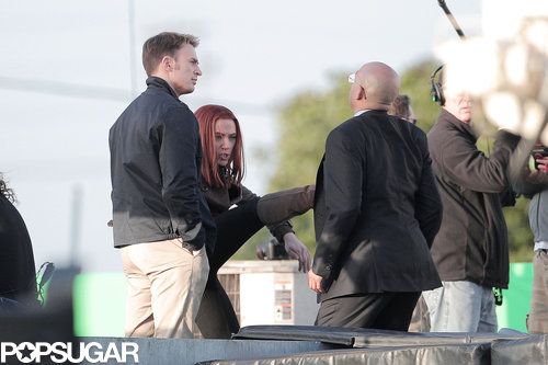 Scarlett Kicks Captain America Filming Into High Gear With Chris Evans Scarlett Kicks Captain America Filming Into High Gear With Chris Evans