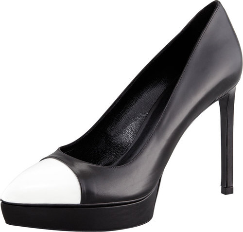 Saint Laurent Janis Two-Tone Cap-Toe Platform Pump