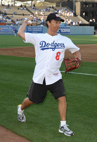 Matthew McConaughey practiced his first pitch at the LA Dodgers game in May 2009.
Matthew McConaughey practiced his first pitch at the LA Dodgers game in May 2009.
