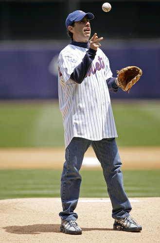 Jerry Seinfeld threw the ball around before his first pitch at the New York Mets game in May 2005.
Jerry Seinfeld threw the ball around before his first pitch at the New York Mets game in May 2005.