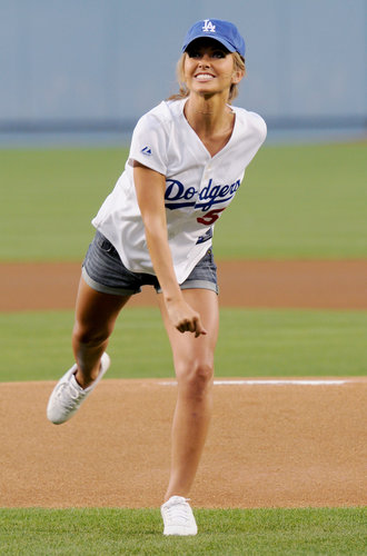 Audrina Patridge showed off her baseball skills to throw the first pitch at the LA Dodgers game in August 2009.
Audrina Patridge showed off her baseball skills to throw the first pitch at the LA Dodgers game in August 2009.
