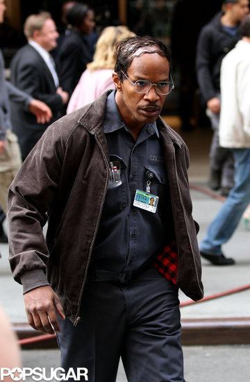 Jamie Foxx got into character with a combover on the set of The Amazing Spider-Man 2 in NYC on Sunday.
Jamie Foxx got into character with a combover on the set of The Amazing Spider-Man 2 in NYC on Sunday.