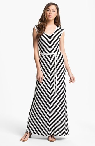 Calvin Klein Belted Stripe Maxi Dress