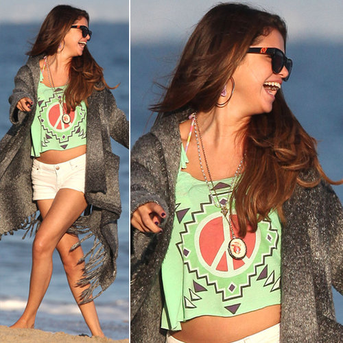 Selena Gomez was all smiles romping around Malibu, CA, in a cropped Wildfox tank, white denim shorts, and these Westward Leaning sunglasses ($225).
Selena Gomez was all smiles romping around Malibu, CA, in a cropped Wildfox tank, white denim shorts, and these Westward Leaning sunglasses ($225).