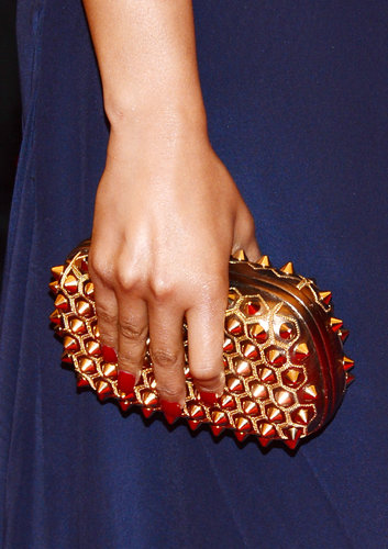 Nicki Minaj played up the punk vibe with a spiked gold clutch in hand.
Nicki Minaj played up the punk vibe with a spiked gold clutch in hand.