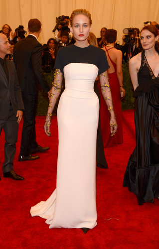 Leelee Sobieski's black-and-white Christian Dior gown at the Met Gala featured the coolest sheer floral-embellished sleeves.
Leelee Sobieski's black-and-white Christian Dior gown at the Met Gala featured the coolest sheer floral-embellished sleeves.