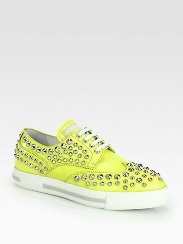 Prada Studded Patent Leather Lace-Up Sneakers