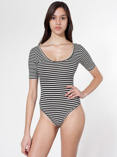 Stripe Cotton Spandex Jersey Short Sleeve T-Shirt Leotard