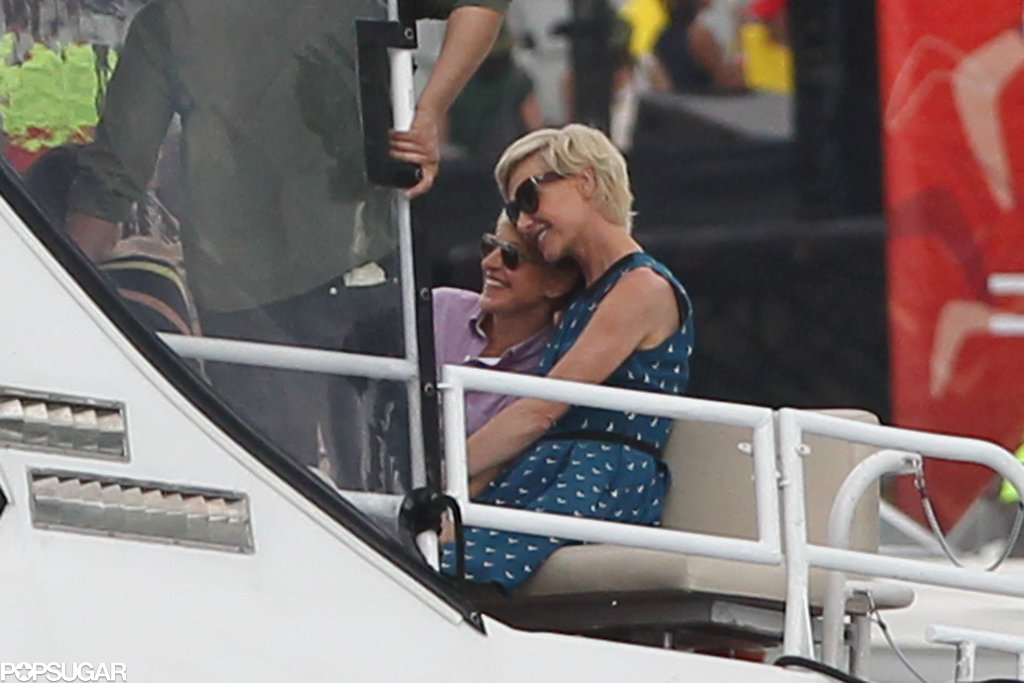Ellen Degeneres and Portia de Rossi cuddled up on a water taxi in Sydney, Australia, in May 2013.
Ellen Degeneres and Portia de Rossi cuddled up on a water taxi in Sydney, Australia, in May 2013.