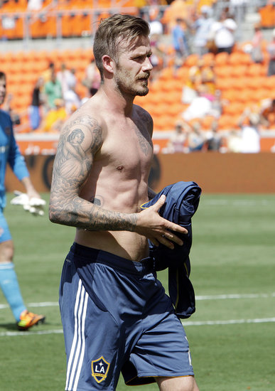 David Beckham stripped off his jersey in May 2012 after an LA Galaxy game.
David Beckham stripped off his jersey in May 2012 after an LA Galaxy game.