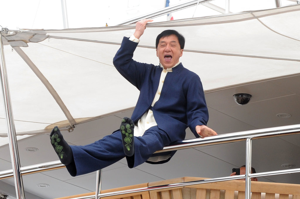 Jackie Chan joked around on a boat at the Cannes Film Festival on Thursday.
Jackie Chan joked around on a boat at the Cannes Film Festival on Thursday.