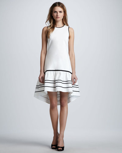 Nha Khanh Hi-Lo Ruffle-Hem Dress, Ivory/Black