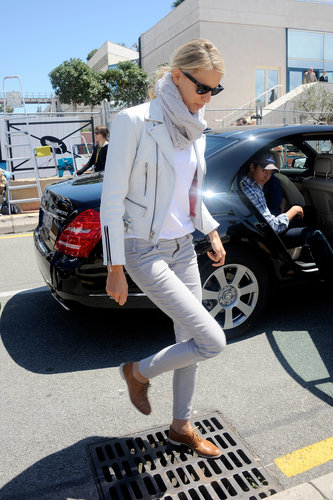Karolina Kurkova popped up in Cannes looking cool as ever in a white leather biker jacket, gray skinny jeans, and tan oxfords.
Karolina Kurkova popped up in Cannes looking cool as ever in a white leather biker jacket, gray skinny jeans, and tan oxfords.