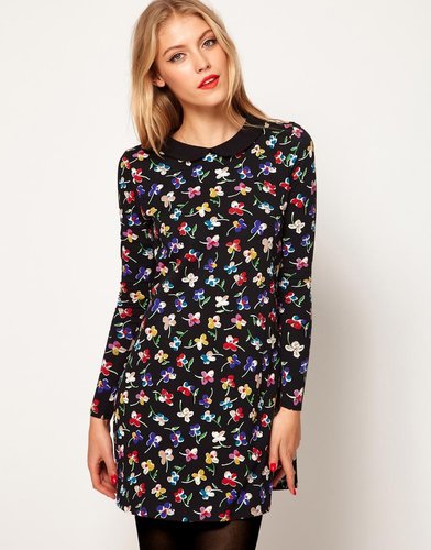 ASOS Swing Dress In Floral Print With Peter Pan Collar