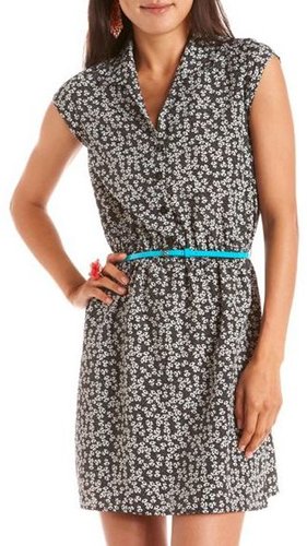Belted Ditsy Floral Shirt Dress